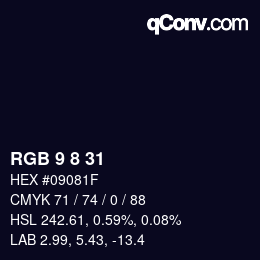 颜色代码: RGB 9 8 31 | qconv.com