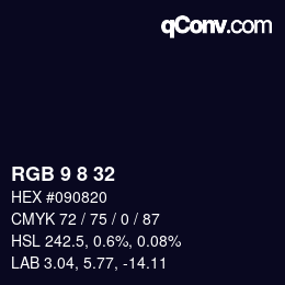 カラーコード: RGB 9 8 32 | qconv.com