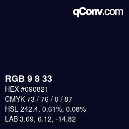 颜色代码: RGB 9 8 33 | qconv.com
