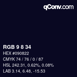 カラーコード: RGB 9 8 34 | qconv.com