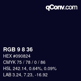 颜色代码: RGB 9 8 36 | qconv.com