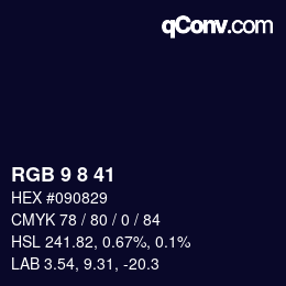 Farbcode: RGB 9 8 41 | qconv.com