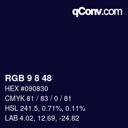 颜色代码: RGB 9 8 48 | qconv.com