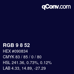 カラーコード: RGB 9 8 52 | qconv.com