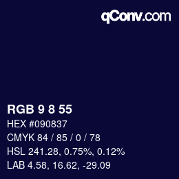 カラーコード: RGB 9 8 55 | qconv.com