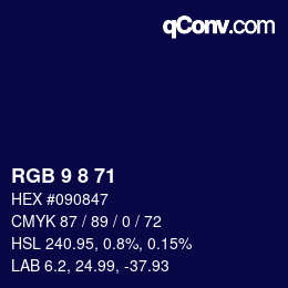 カラーコード: RGB 9 8 71 | qconv.com