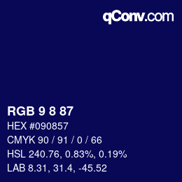 Color code: RGB 9 8 87 | qconv.com