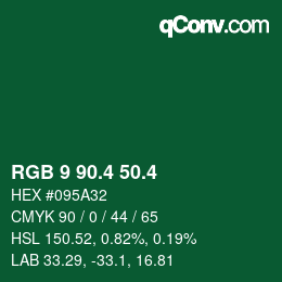 カラーコード: RGB 9 90.4 50.4 | qconv.com