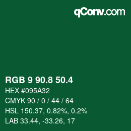 カラーコード: RGB 9 90.8 50.4 | qconv.com