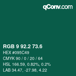 カラーコード: RGB 9 92.2 73.6 | qconv.com