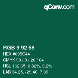 カラーコード: RGB 9 92 68 | qconv.com