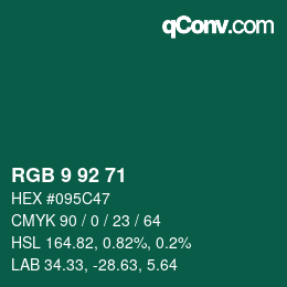 カラーコード: RGB 9 92 71 | qconv.com