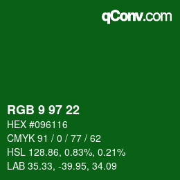 Color code: RGB 9 97 22 | qconv.com