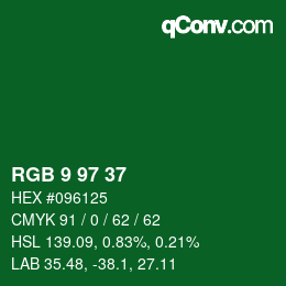 カラーコード: RGB 9 97 37 | qconv.com