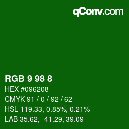 Color code: RGB 9 98 8 | qconv.com