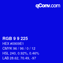 Color code: RGB 9 9 225 | qconv.com