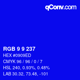 颜色代码: RGB 9 9 237 | qconv.com