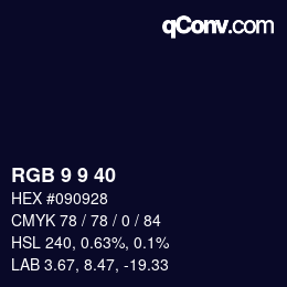 カラーコード: RGB 9 9 40 | qconv.com