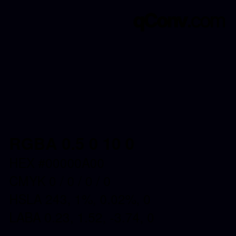 カラーコード: RGBA 0.5 0 10 0 | qconv.com