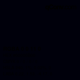 Código de color: RGBA 0 0 11 0 | qconv.com