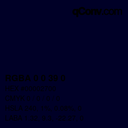Color code: RGBA 0 0 39 0 | qconv.com