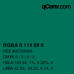 Código de color: RGBA 0 114 89 0 | qconv.com