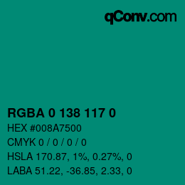 Farbcode: RGBA 0 138 117 0 | qconv.com