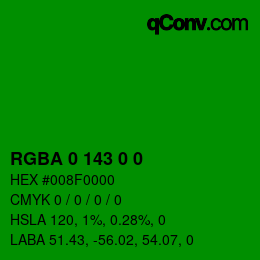 Farbcode: RGBA 0 143 0 0 | qconv.com