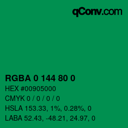 Color code: RGBA 0 144 80 0 | qconv.com
