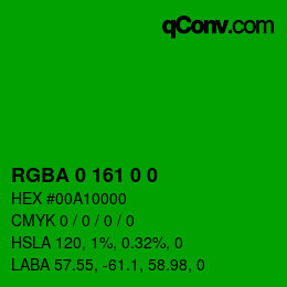 Farbcode: RGBA 0 161 0 0 | qconv.com