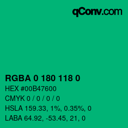 Color code: RGBA 0 180 118 0 | qconv.com