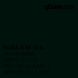 Farbcode: RGBA 0 18 12 0 | qconv.com