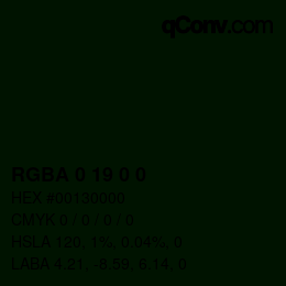 Código de color: RGBA 0 19 0 0 | qconv.com