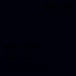 Código de color: RGBA 0 1 10 0 | qconv.com