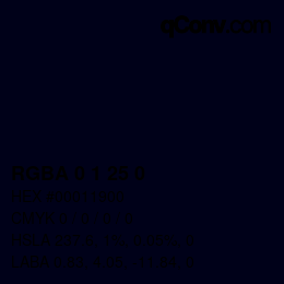 Color code: RGBA 0 1 25 0 | qconv.com