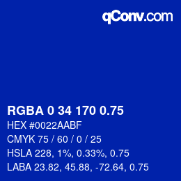 Farbcode: RGBA 0 34 170 0.75 | qconv.com