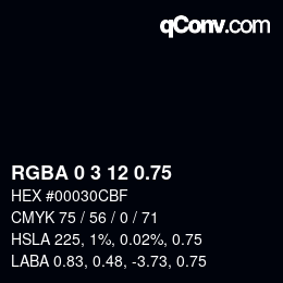 颜色代码: RGBA 0 3 12 0.75 | qconv.com