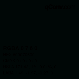 Color code: RGBA 0 7 6 0 | qconv.com