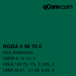Color code: RGBA 0 96 70 0 | qconv.com
