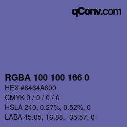 Color code: RGBA 100 100 166 0 | qconv.com