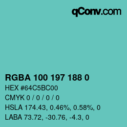 Farbcode: RGBA 100 197 188 0 | qconv.com