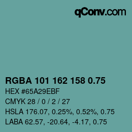 颜色代码: RGBA 101 162 158 0.75 | qconv.com