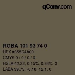 Farbcode: RGBA 101 93 74 0 | qconv.com