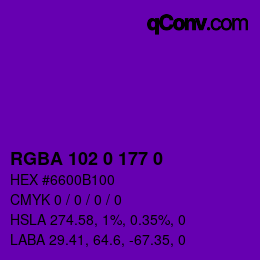 Color code: RGBA 102 0 177 0 | qconv.com