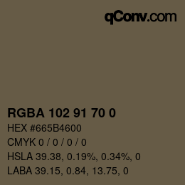 Color code: RGBA 102 91 70 0 | qconv.com