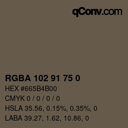 Color code: RGBA 102 91 75 0 | qconv.com