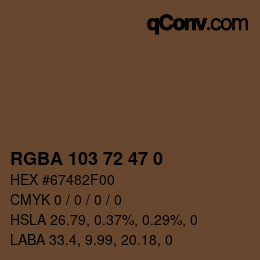 Color code: RGBA 103 72 47 0 | qconv.com