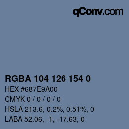 Color code: RGBA 104 126 154 0 | qconv.com