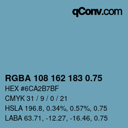 颜色代码: RGBA 108 162 183 0.75 | qconv.com