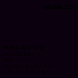Color code: RGBA 10 0 14 0 | qconv.com
